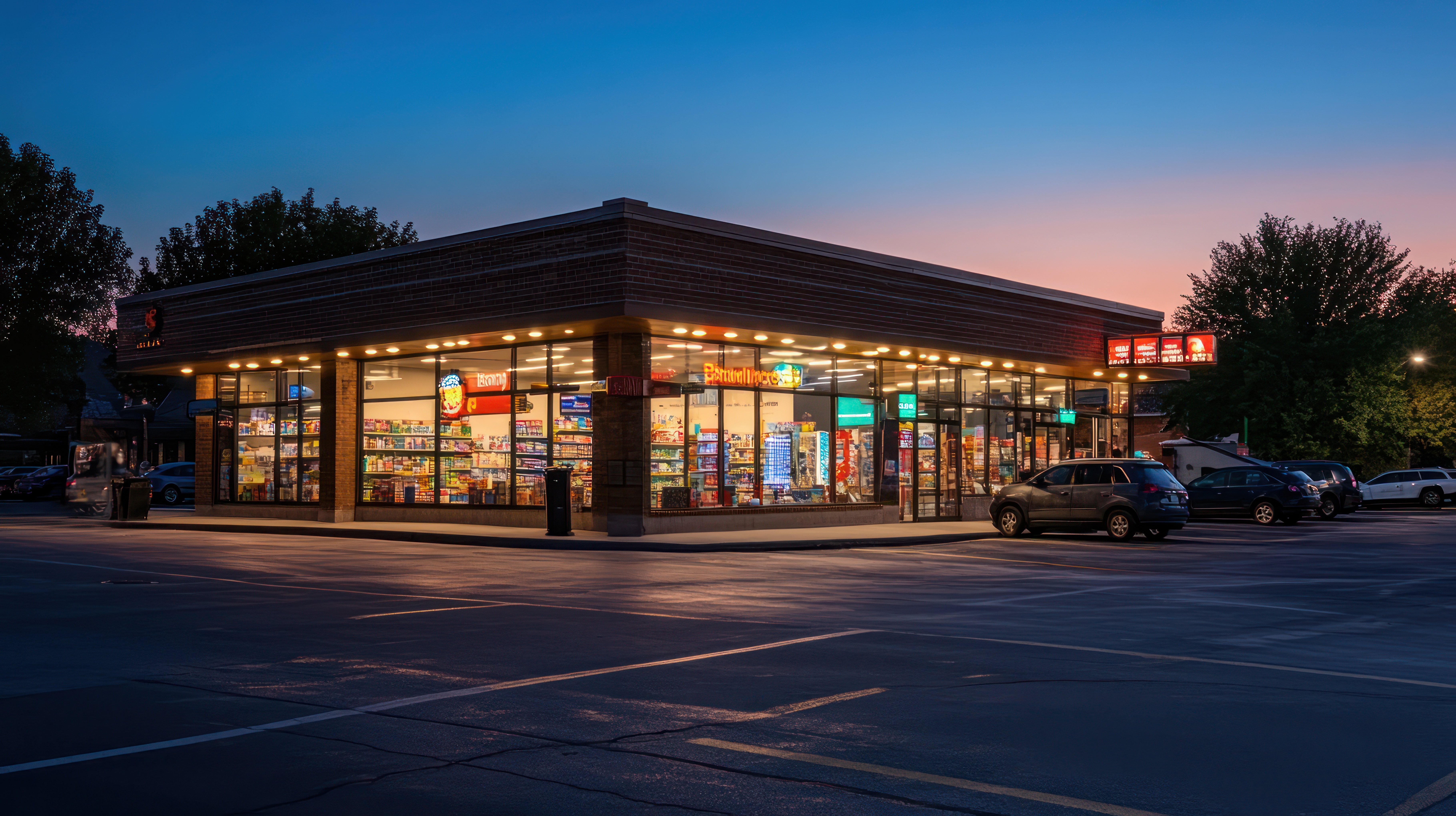 convenience store lit up at night time