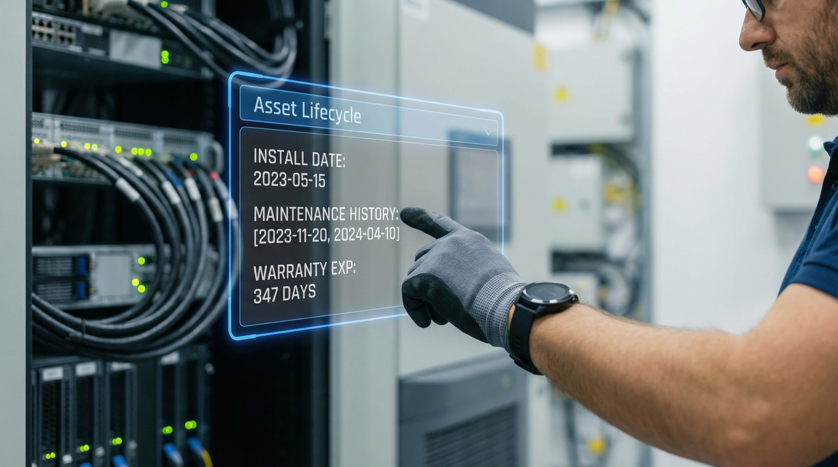 A technician interacting with an asset lifecycle management system
