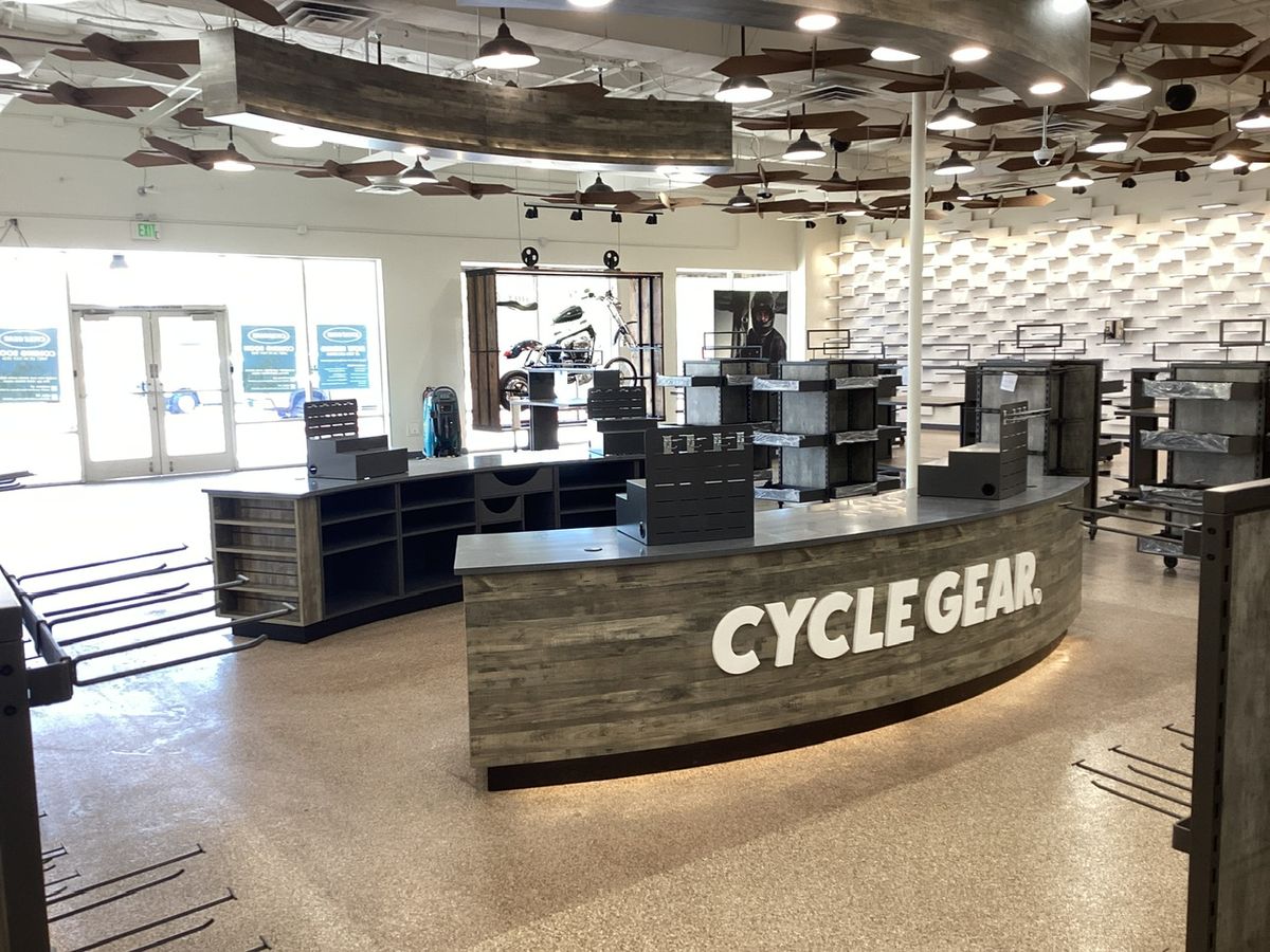 New Cycle Gear branded cash wrap after the refresh