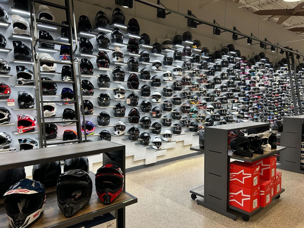 New helmet wall installed during a Cycle Gear remodel